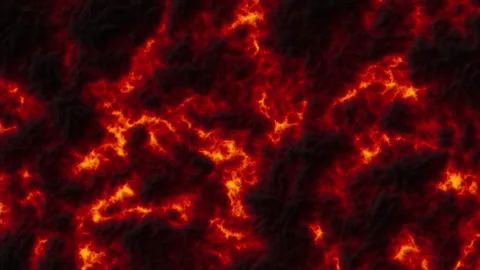 Hot burning volcanic lava flowing down. Volcanic river of orange and black lava Stock Footage 255611745