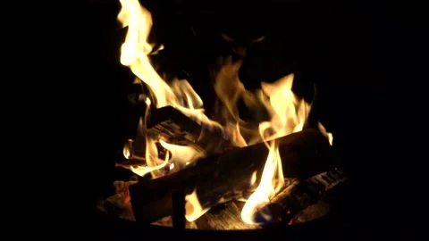 Hot camp fire close up with lively flames, by01 Stock Footage 137020481
