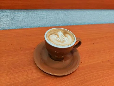Hot Cappuccino with Rosetta Latte Art Stock Photos