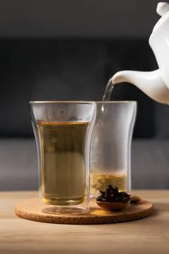 Hot cascara tea Stock Photos