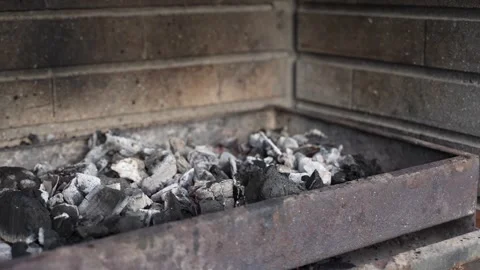 Hot Charcoal Embers Burning in a Brick Grill Stock Footage 346326683