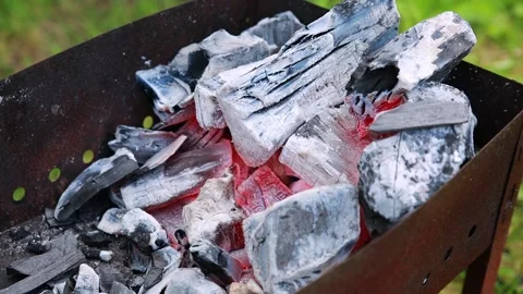 Hot charcoal in the grill Stock Footage 138304913