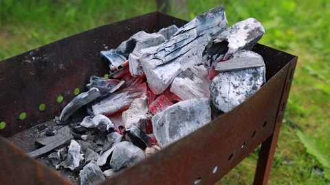 Hot charcoal in the grill Stock Footage 138509404