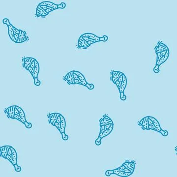 Hot chicken fried line vector seamless pattern Stock Illustration