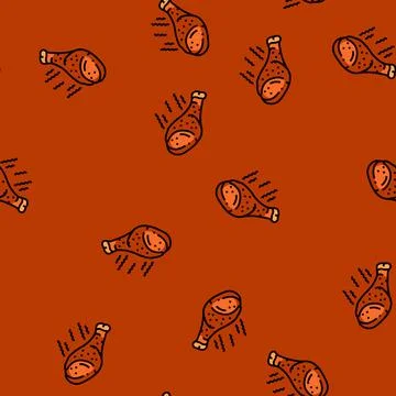 Hot chicken fried vector seamless pattern Stock Illustration