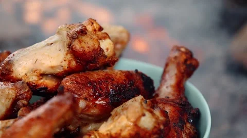 Hot Chicken Wings Close Up Stock Footage 303062398