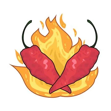 Hot chili with fire illustration Stock Illustration