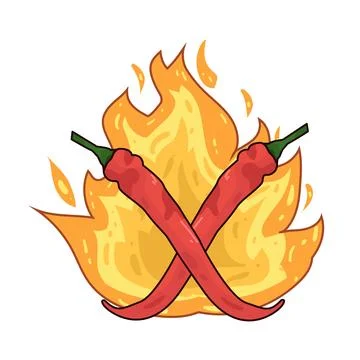 Hot chili with fire illustration Stock Illustration