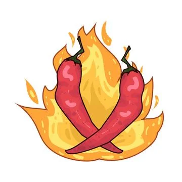 Hot chili with fire illustration Stock Illustration