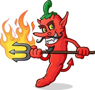 Hot Chili Pepper Devil Cartoon Character Stab Stock-Illustration