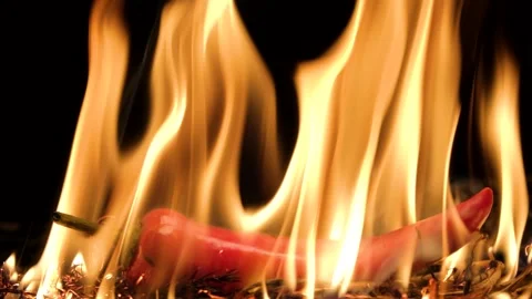 Hot chili pepper on fire Stock Footage 137825608