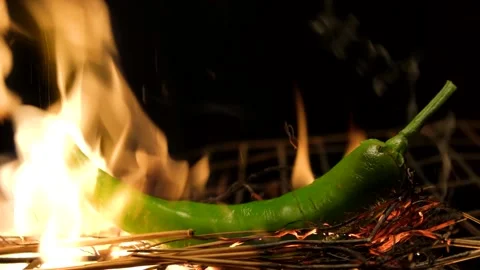 Hot chili pepper on fire Stock Footage 137825774