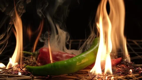 Hot chili pepper on fire Stock Footage 137825829
