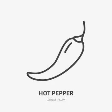 Hot chili pepper flat line icon. Vector thin sign of spicy food, mexican cafe Illustrazione stock