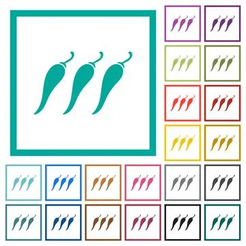 Hot chili pepper level flat color icons with quadrant frames 스톡 일러스트