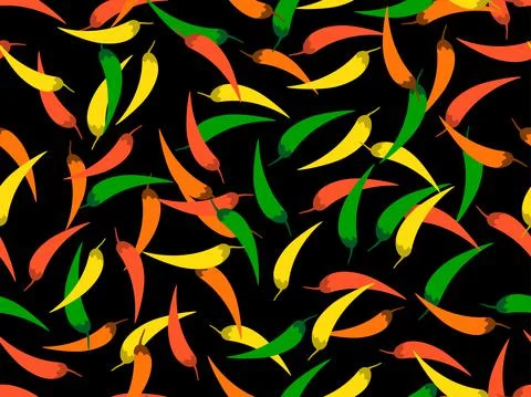 Hot chili peppers seamless pattern. Multi-colored peppers in a flat style Stock Illustration