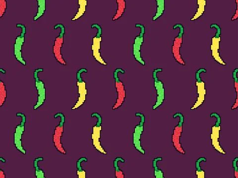 Hot chili peppers seamless pattern in style pixel art. Pixel chili pepper Illustrazione stock