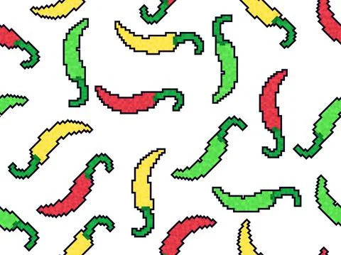 Hot chili peppers seamless pattern in style pixel art. Pixel chili pepper Illustrazione stock