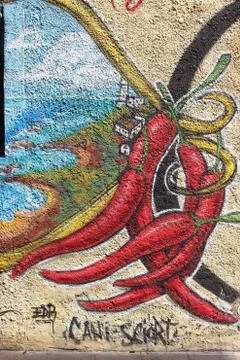 Hot chilli pepper, graffiti on rome's wall Stock Illustration