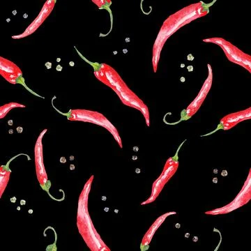 Hot chilli pepper hand painted watercolor patter Stock Illustration
