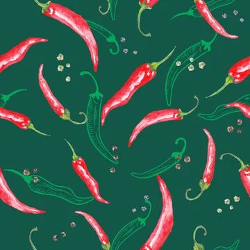 Hot chilli pepper hand painted watercolor patter Stock Illustration