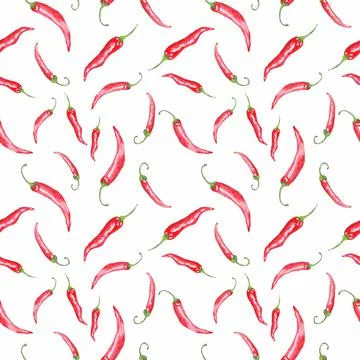 Hot chilli pepper hand painted watercolor patter Stock Illustration