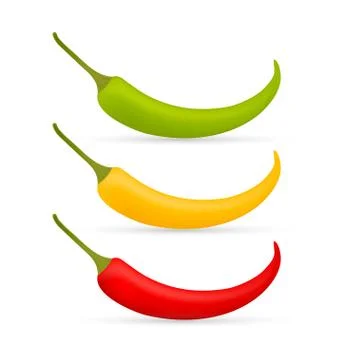 Hot chilli pepper vector set isolated on white background. Red, yellow and gr Stock Illustration