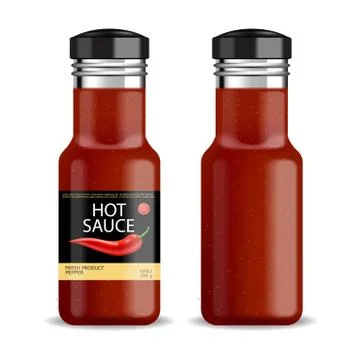 Hot chilli sauce vector isolated realistic. Product placement mock up bottle. Stock Illustration