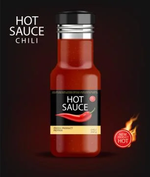 Hot chilli sauce vector isolated realistic. Product placement mock up bottle. Stock Illustration