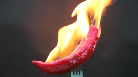 Hot chilly on fork with fire Stock Footage 67809049