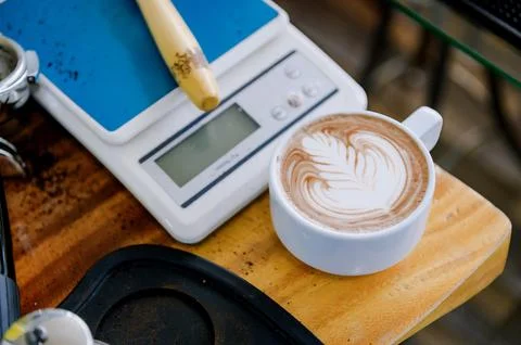 Hot chocolate is decorated with a pattern to make it look more premium. Stock Photos