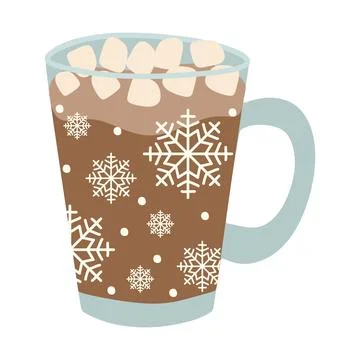 Hot chocolate. Decorative Vector Flat illustration glass matte cup with Cocoa Stock Illustration