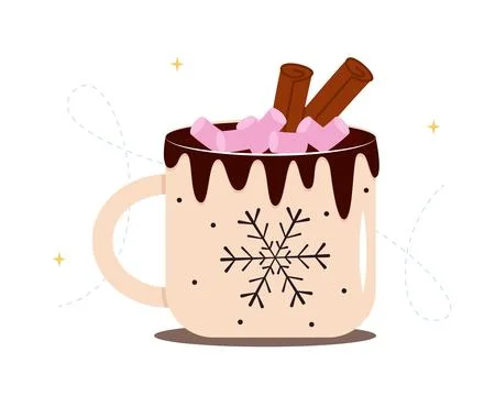 Hot chocolate drink with marshmallows and cinnamon Stock Illustration