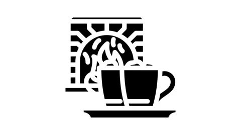 Hot chocolate fireplace winter glyph icon animation Stock Footage 326736174