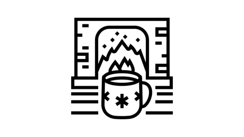 Hot chocolate fireplace winter line icon animation Stock Footage 326127478