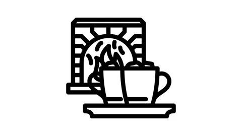Hot chocolate fireplace winter line icon animation Stock Footage 326752165