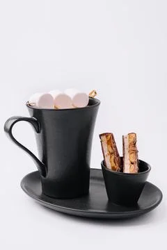 Hot chocolate with marshmallows in mug Stock Photos
