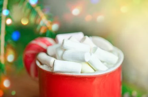 Hot chocolate in  with marshmallows Foto stock