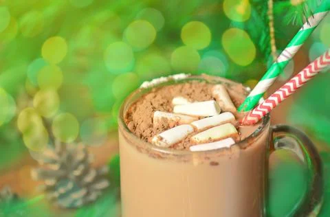 Hot chocolate in  with marshmallows Fotos Stock