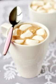 Hot Chocolate with Marshmallows, selective focus Stock Photos