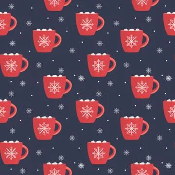 Hot chocolate seamless pattern winter snowflake Background.  Illustration 스톡 일러스트