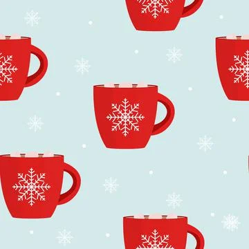 Hot chocolate seamless pattern winter snowflake Background. Vector Illustration Stock Illustration