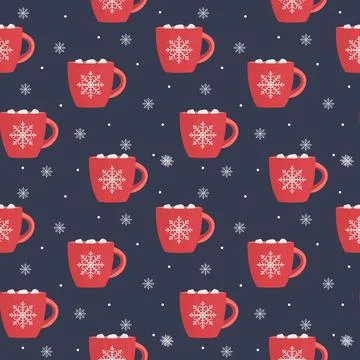 Hot chocolate seamless pattern winter snowflake Background. Vector Illustration 스톡 일러스트