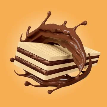 Hot chocolate splash whirlpool with crispy wafer sticks isolated on brown b.. Illustrazione stock