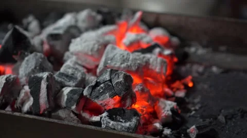 Hot coal with red fire for cooking or grilling Stock Footage 211790942