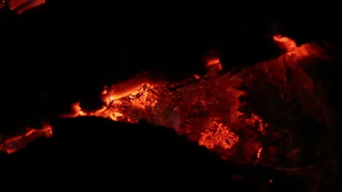 Hot coals in a camp fire, close up Stock Footage 204160512
