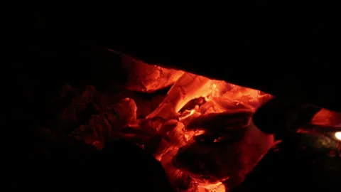 Hot coals in a camp fire, close up Stock Footage 204160531
