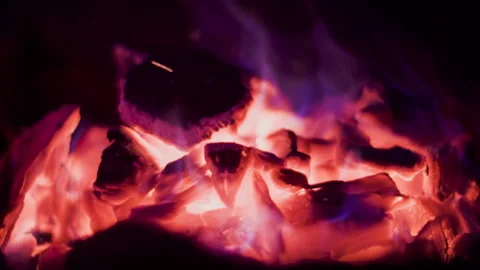 Hot coals in the fire. CloseUp. Stock Footage 100064884