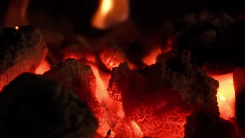 Hot coals in a grill or fireplace Stock Footage 314857867