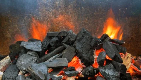 Hot coals in the preparing for grilling Stock Photos